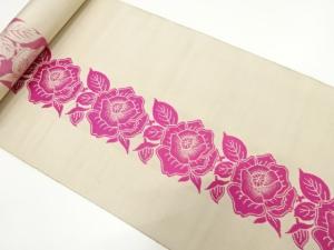 アンティーク　本場筑前博多　薔薇模様織り出し　八寸帯地反物